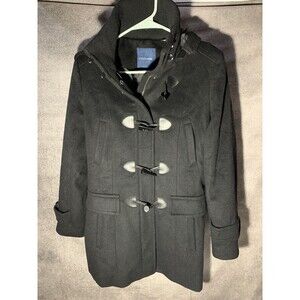 Cole Haan Wool Blend Women's Black Hooded Toggle Pea Coat
